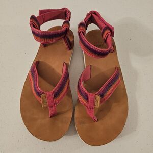 Teva Original Universal Ombre Leather Soled Sandals Size 6 Hot Pink Rainbow